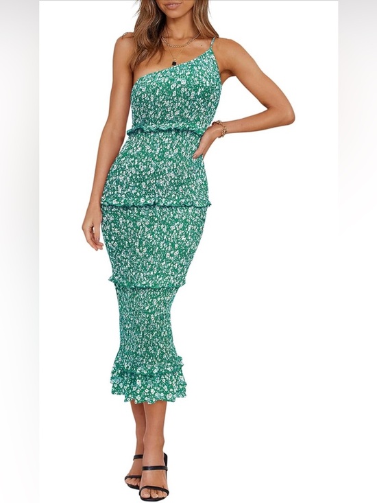 Dresses & Skirts - Summer Midi Bodycon Dresses One Shoulder Tiered Ruffle Floral Boho Sun Dress